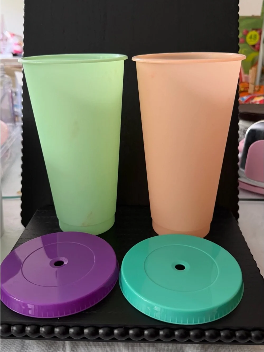 'Believe in Magic' Reusable Mint Cup with Purple Lid set of 4 mixed 16 ounce